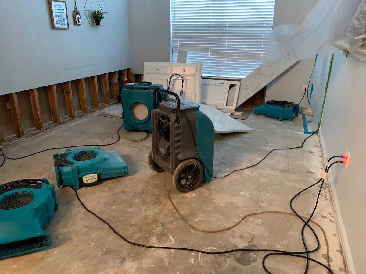 Dehumidifier in flood-cut room for Water Damage Restoration in Lakewood Ranch